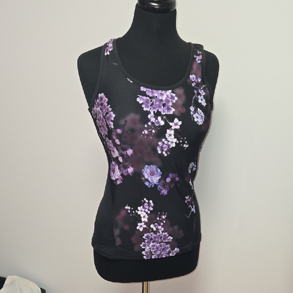 Hyba Black and Purple Floral Tank Top